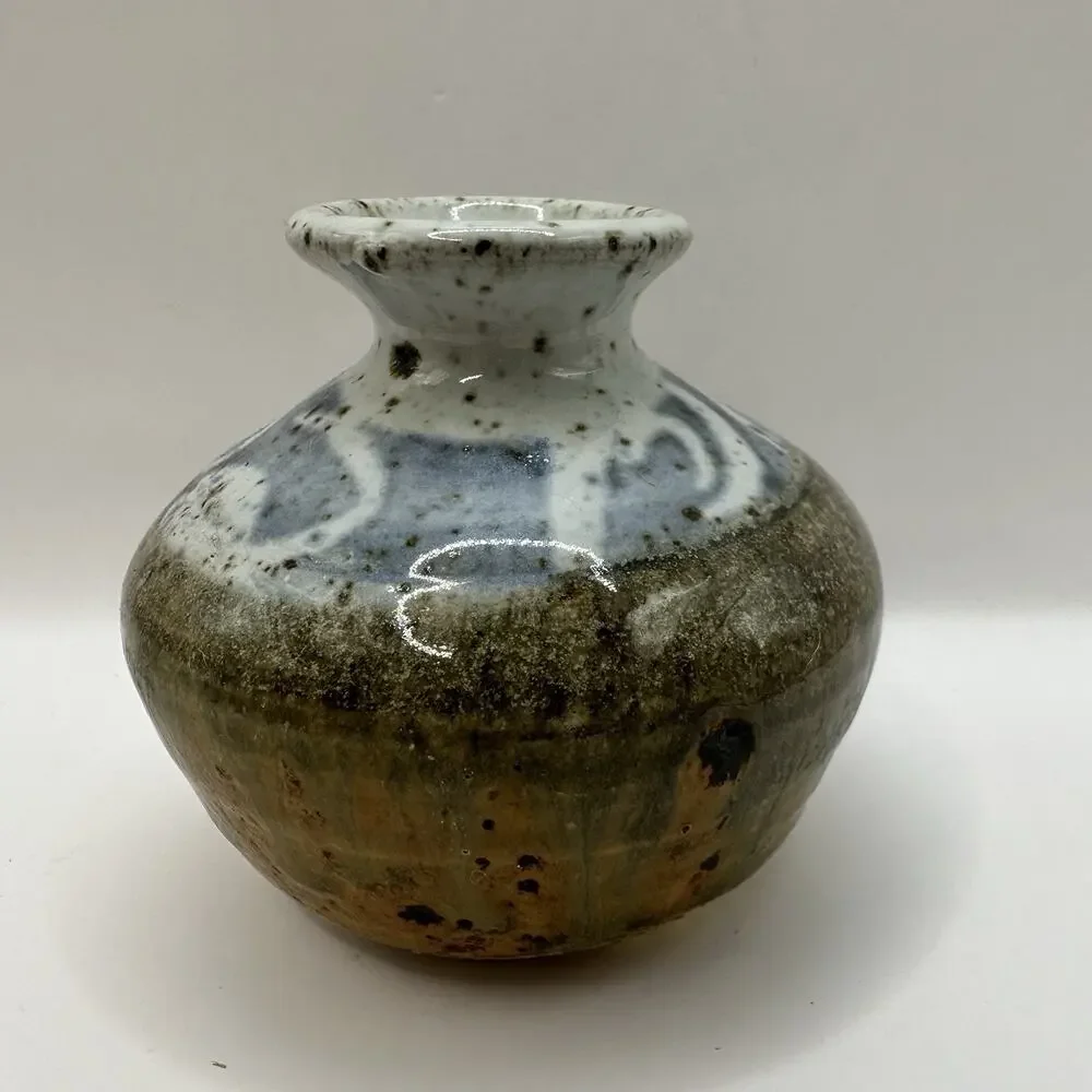 Schelu Studio Pottery Albuquerque NM Vintage Vase Earthenware Stencil Drip Glaze